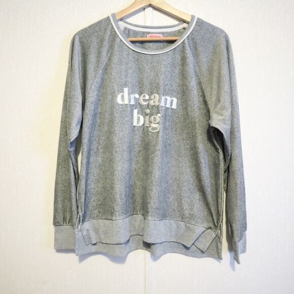 KATE SPADE dream big gray pajama top pullover soft fleece embroidered - Picture 2 of 8
